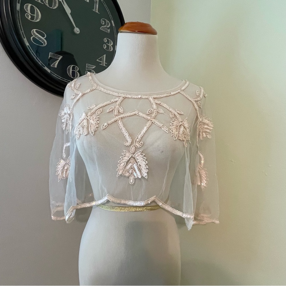 Pink Gatsby Lady beaded shawl one size- altered to XS 20’s flapper